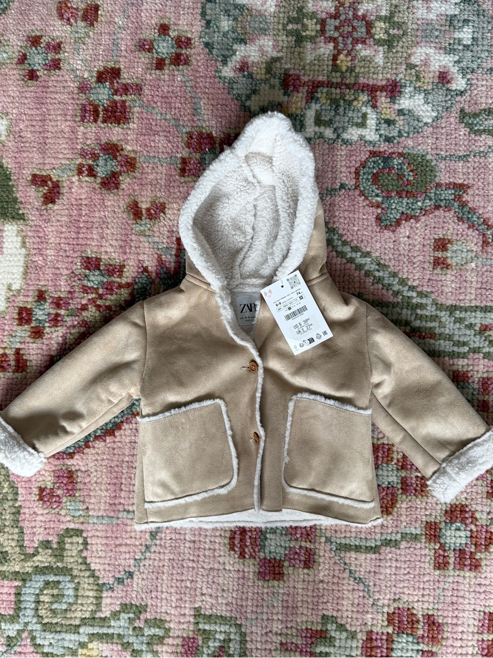 Zara Cream Sherpa-Lined Hooded Puffer Jacket